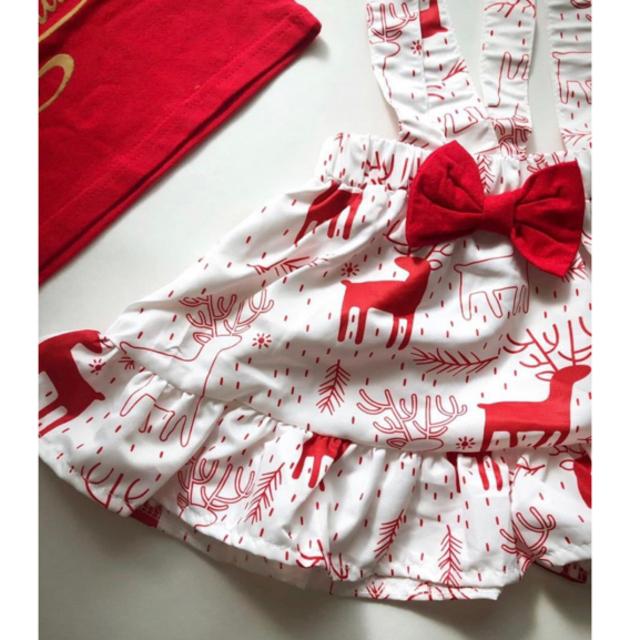 もふもふ様　クリスマス　ワンピース　トナカイ　女の子　キッズ　赤　100 キッズ/ベビー/マタニティのキッズ服女の子用(90cm~)(ワンピース)の商品写真