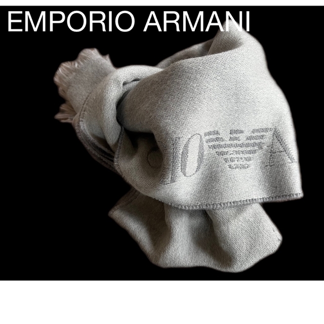 Emporio Armani(エンポリオアルマーニ)のエンポリオアルマーニ　グレー　マフラー　ストール　ロゴ　刺繍　フリンジ メンズのファッション小物(マフラー)の商品写真