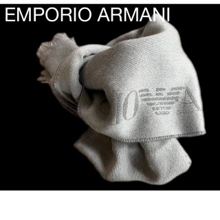 エンポリオアルマーニ(Emporio Armani)のエンポリオアルマーニ　グレー　マフラー　ストール　ロゴ　刺繍　フリンジ(マフラー)