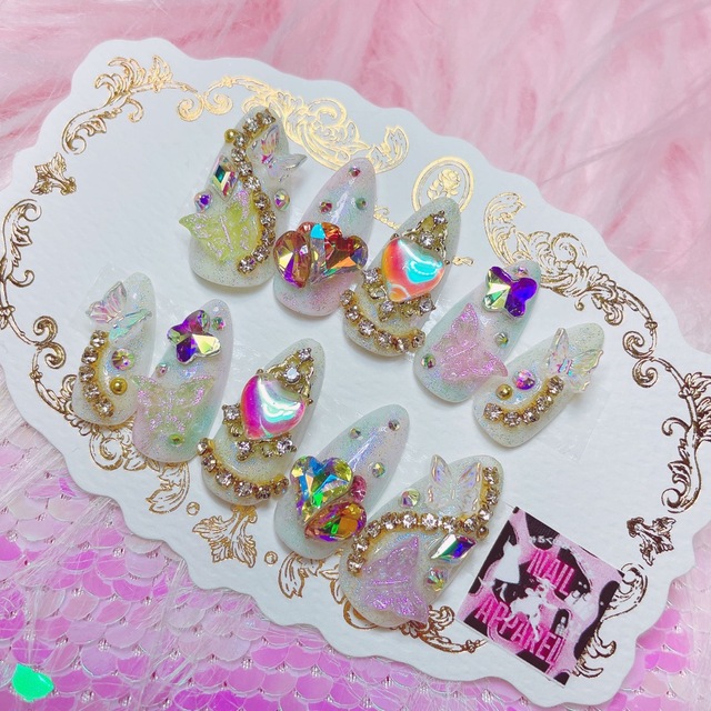 1700*フェアリーガーデン*ネイルチップ 蝶々 パステル スワロ 付け爪