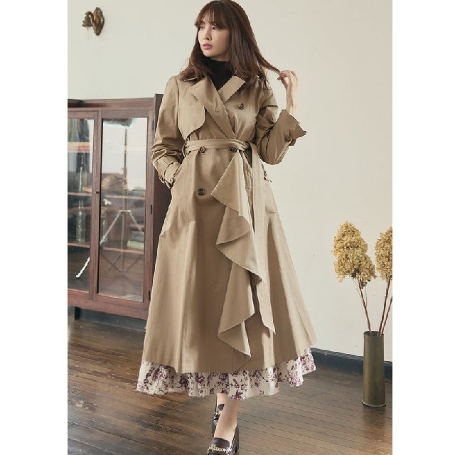 herlipto Gaba Ruffled Cotton Trench Coat