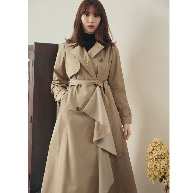 herlipto Gaba Ruffled Cotton Trench Coat