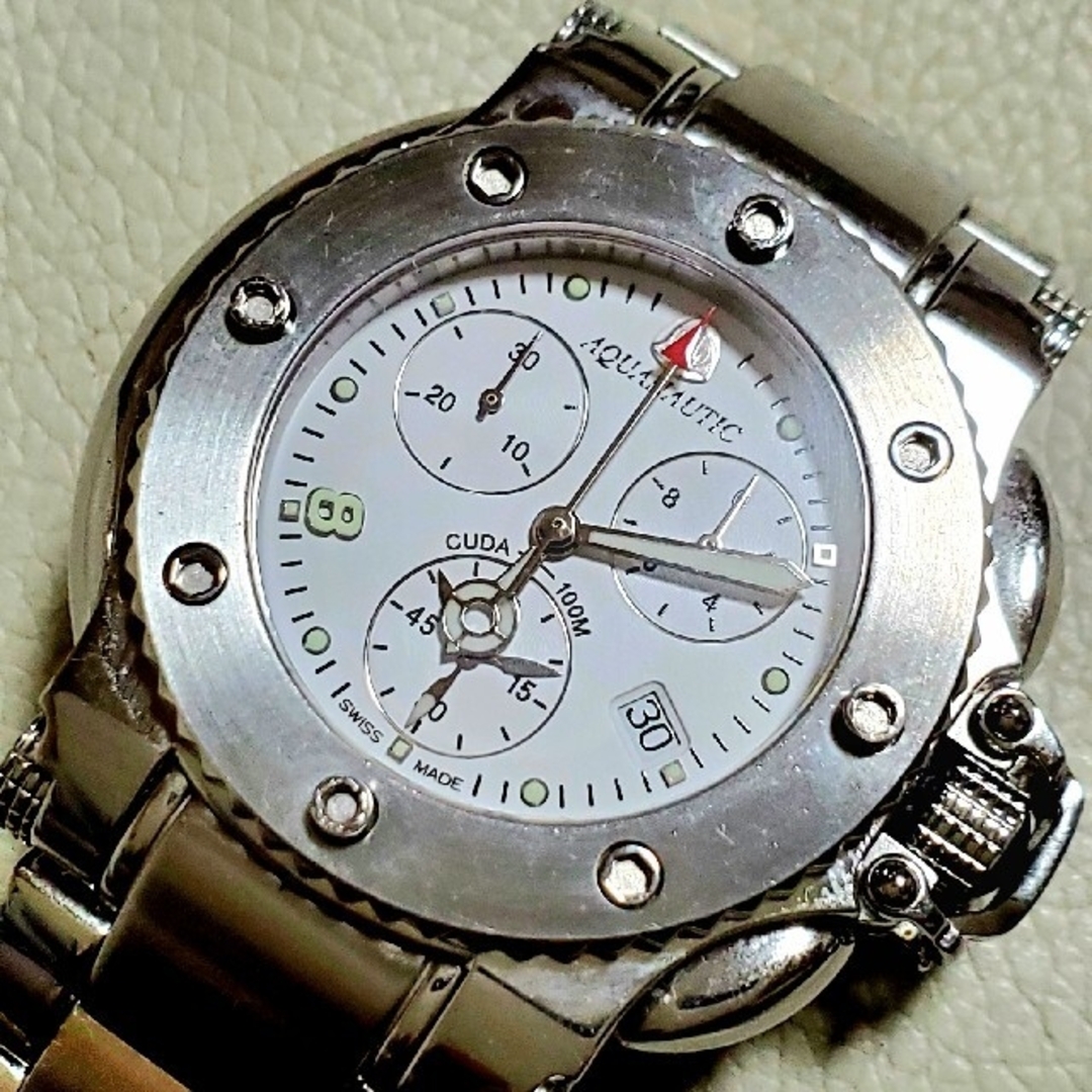AQUANAUTIC(アクアノウティック)の電池交換済み 良品 アクアノウテック バラクーダ クロノグラフ ホワイト メンズ メンズの時計(腕時計(アナログ))の商品写真