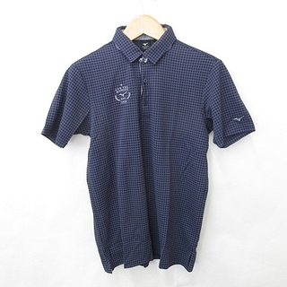 ミズノ(MIZUNO)のミズノ MIZUNO ゴルフ ポロシャツ 半袖 チェック 刺繍 ネイビー 紺 L(ウエア)
