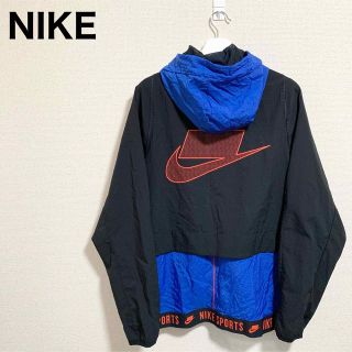 ナイキ(NIKE)の★美品★NIKE ナイロンジャケット メンズXL 青 黒 ビッグロゴ デカロゴ(ナイロンジャケット)