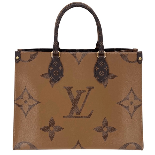 LOUIS VUITTON(ルイヴィトン)のLOUIS VUITTON ルイヴィトン 2WAY オンザゴーMM ハンドバッグ トートバッグ ブラウン 茶 かばん 鞄 M45321  モノグラムジャイアント・キャンバス  モノグラム・リバースキャンバス  ゴールド金具 レディース ギフト 美品【中古品】 レディースのバッグ(ショルダーバッグ)の商品写真