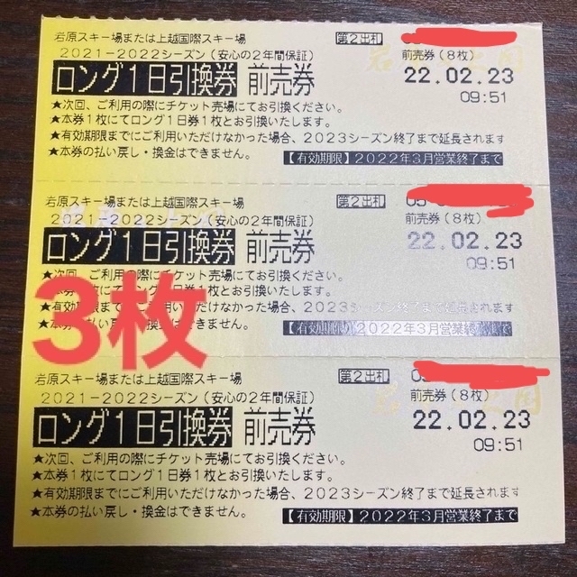 岩原スキー場 上越国際スキー場 リフト券 ロング1日券-