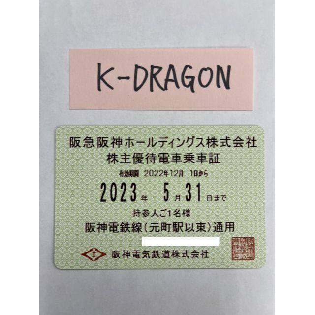 阪神3 電車 株主優待乗車証 半年定期 2023.5.31 送料無料