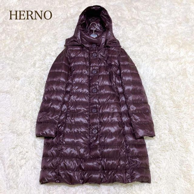 HERNO ダウンコート フード付き パープル 2way 大きいサイズ 48