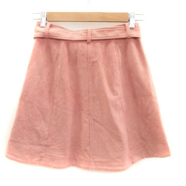 Rirandture(リランドチュール)のリランドチュール フレアスカート リボンベルト付き スエード調 1 ピンク レディースのスカート(ミニスカート)の商品写真