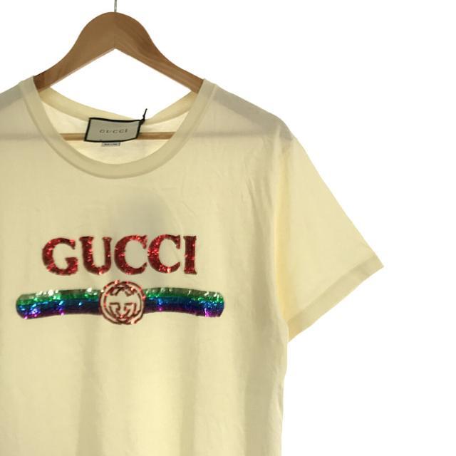 Gucci(グッチ)の【新品】  GUCCI / グッチ | 492347 XJARN イタリア製 スパンコール ロゴ Tシャツ  ユニセックス | M | アイボリー | メンズ メンズのトップス(Tシャツ/カットソー(半袖/袖なし))の商品写真