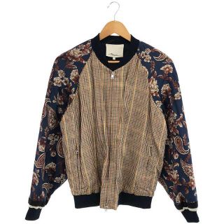 スリーワンフィリップリム(3.1 Phillip Lim)の【美品】  3.1 Phillip Lim /  スリーワンフィリップリム | レーヨン シルク フラワー スリーブ チェック 切替 ジップ ブルゾン MA-1 | 2 | ブラウン/ネイビー | レディース(その他)