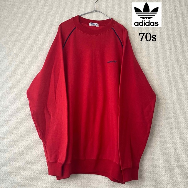 adidas 70s トレーナー　赤　ロゴ刺繍　デサント製　90s 80s