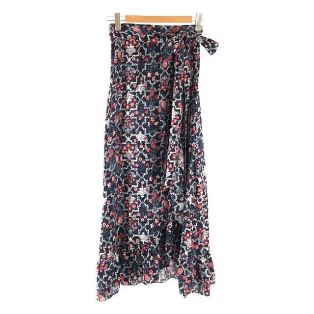 【美品】  ISABEL MARANT ETOILE / イザベルマランエトワール | 2019SS | リネン フラワー 花柄 巻き ラップ ロング スカート | 34 | ネイビー | レディース