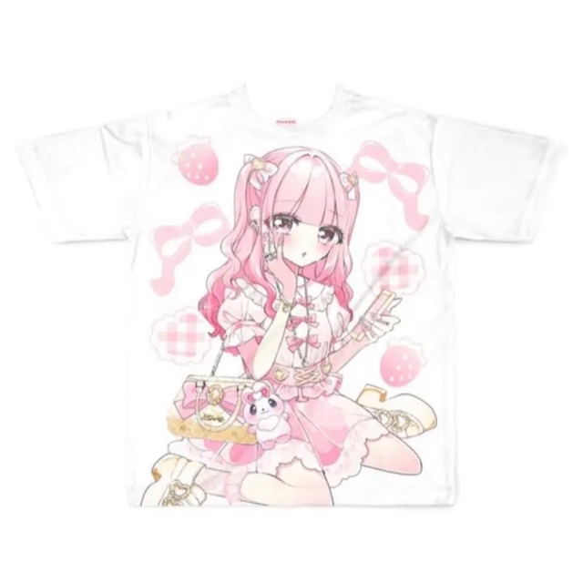 Ank Rouge(アンクルージュ)のLAFARY×ひつじ田ひつ男 フルグラフィックＴシャツ ピンク 量産型 レディースのトップス(Tシャツ(半袖/袖なし))の商品写真