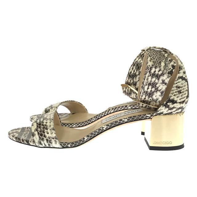 JIMMY CHOO(ジミーチュウ)の【美品】  JIMMY CHOO / ジミーチュウ | パイソン レザー ゴールド金具 チャンキーヒール ストラップ パンプス 箱有 | 38 | ナチュラル | レディース レディースの靴/シューズ(ハイヒール/パンプス)の商品写真