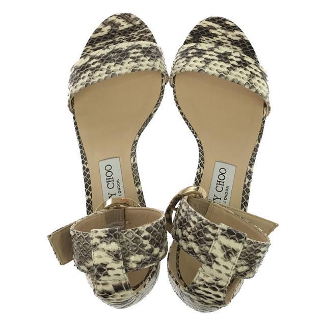 JIMMY CHOO(ジミーチュウ)の【美品】  JIMMY CHOO / ジミーチュウ | パイソン レザー ゴールド金具 チャンキーヒール ストラップ パンプス 箱有 | 38 | ナチュラル | レディース レディースの靴/シューズ(ハイヒール/パンプス)の商品写真