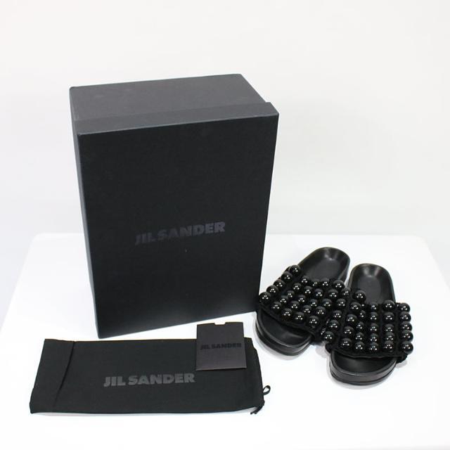 JIL SANDER / ジルサンダー | JS34055A ビーズ装飾 レザーサンダル | 36 | ブラック | レディースサンダル