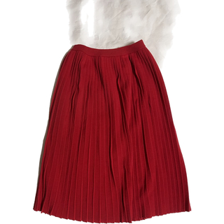赤　レッド　プリーツスカート　サンタ　クリスマス　ヴィンテージ(ひざ丈スカート)