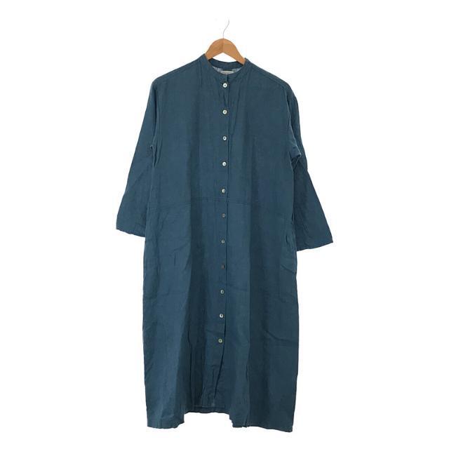 【美品】  fog linen work / フォグリネンワーク | リネン バンドカラー ロング シャツ ワンピース | ブルー | レディース