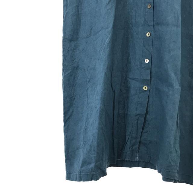 【美品】  fog linen work / フォグリネンワーク | リネン バンドカラー ロング シャツ ワンピース | ブルー | レディース 2