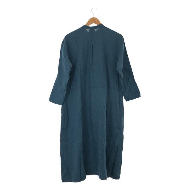 【美品】  fog linen work / フォグリネンワーク | リネン バンドカラー ロング シャツ ワンピース | ブルー | レディース 3