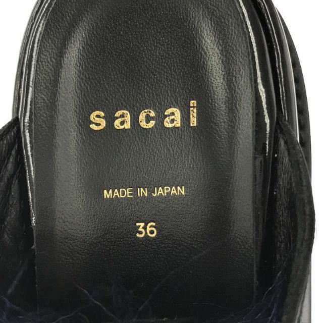 【美品】 sacai / サカイ | ロングファートップ レザー ローファー サンダル 保存箱付き | 35 | ブラック / ブルー | レディース