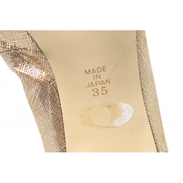 ルッソ マレーナ オープントゥパンプス リボン メタリック ウッドヒール 日本製 シューズ 靴 レディース 35サイズ ゴールド LUSSO MALENA レディースの靴/シューズ(ハイヒール/パンプス)の商品写真