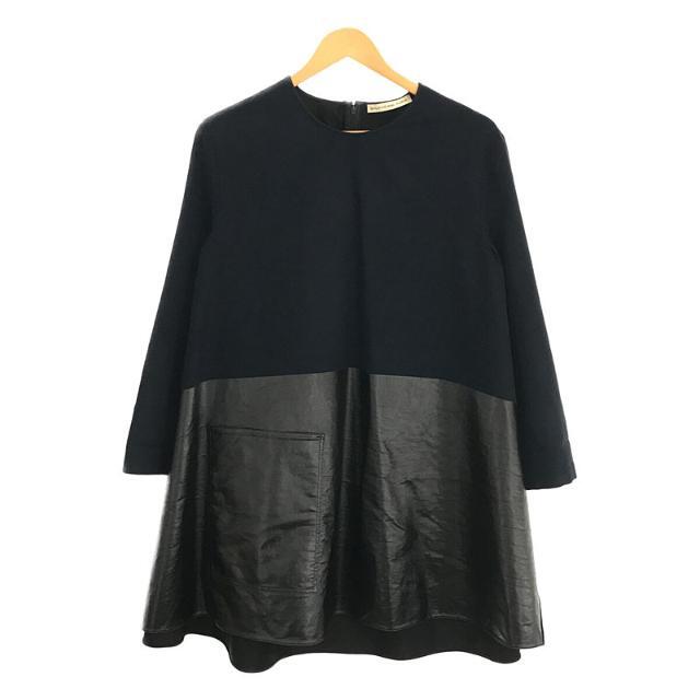 Balenciaga(バレンシアガ)のBALENCIAGA / バレンシアガ | フェイク スエード レザー ワンピース | 36 | ネイビー / ブラック | レディース レディースのワンピース(ひざ丈ワンピース)の商品写真