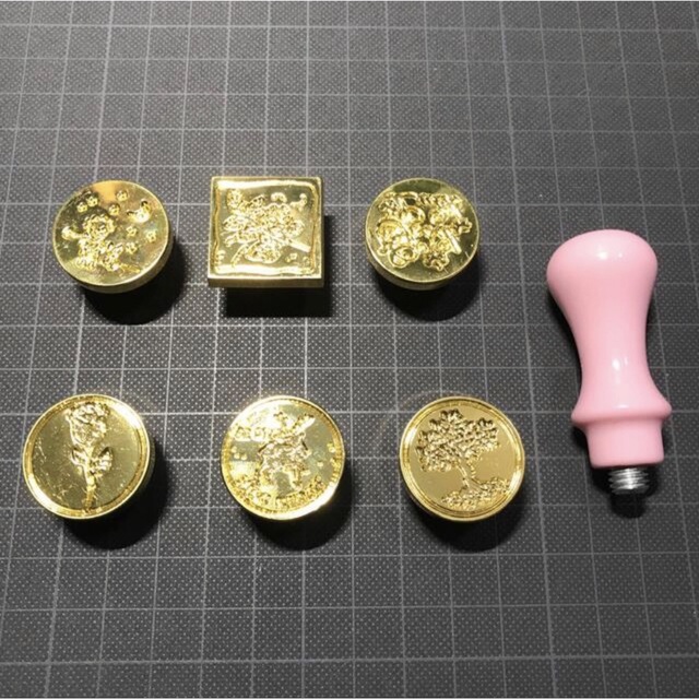 S17 封　手紙　シーリングスタンプ  封蝋　アンティーク　薔薇　木　葉　ピンク ハンドメイドの素材/材料(型紙/パターン)の商品写真