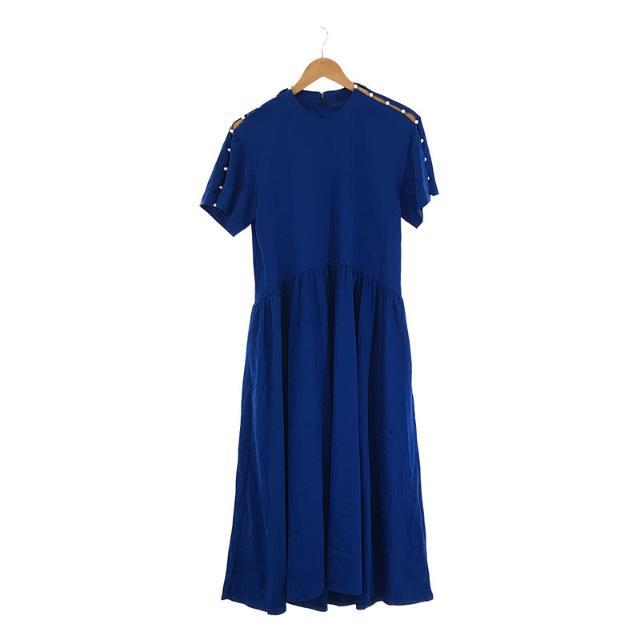 【美品】  LE CIEL BLEU / ルシェルブルー | 2022SS | Pearl Detail Jersey Dress パール ディティール ジャージー ドレス ギャザー フレア ロング ワンピース | 36 | ブルー | レディース