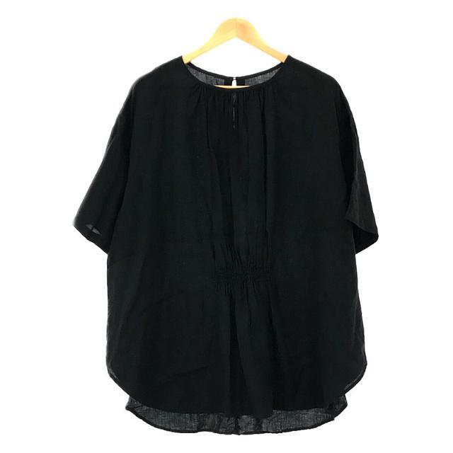 nest Robe(ネストローブ)のnest robe / ネストローブ | 2021SS | ギャザー リネンフロントシャーリングプルオーバーブラウス | F | ブラック | レディース レディースのトップス(シャツ/ブラウス(半袖/袖なし))の商品写真