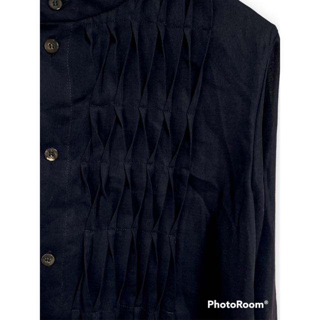 【お試し価格!】 プランテーション - Plantation 8部丈 ギャザー シャーリング ブラック ブラウス シャツ シャツ+ブラウス(長袖+七分)