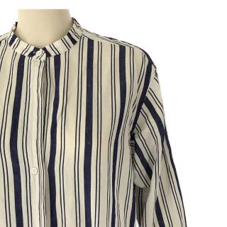 スティーブンアラン(steven alan)のsteven alan / スティーブンアラン | STRIPE COAT SHIRT DRESS コットン リネン シルク マルチストライプワンピース ベルト付き | S | ホワイト / ブルー | レディース(ロングワンピース/マキシワンピース)