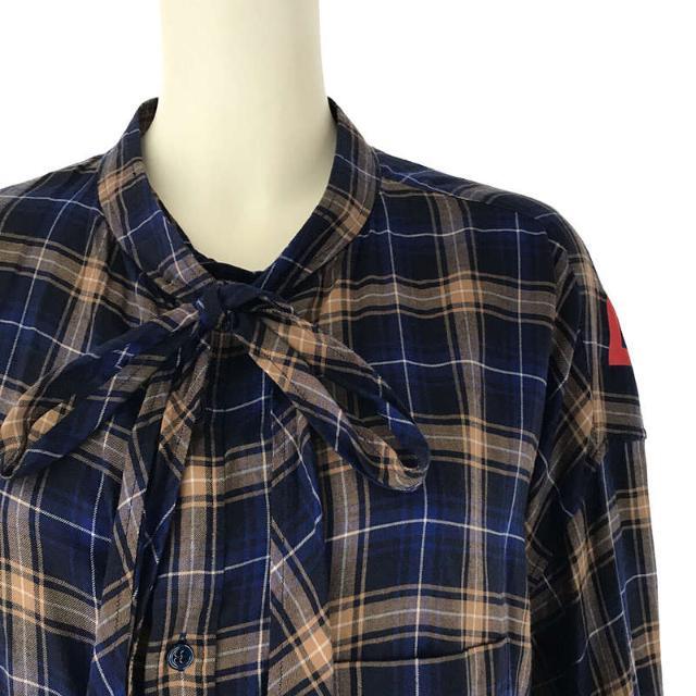 【美品】 BALENCIAGA / バレンシアガ | 2018SS | コットン ビスコース リヨセル チェック バック ロゴ プリント スカーフカラー シャツ | 36 | ブルー / ブラウン | レディース