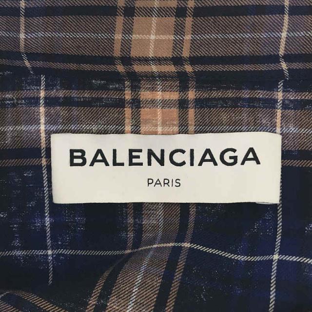 Balenciaga(バレンシアガ)の【美品】  BALENCIAGA / バレンシアガ | 2018SS | コットン ビスコース リヨセル チェック バック ロゴ プリント スカーフカラー シャツ | 36 | ブルー / ブラウン | レディース レディースのトップス(シャツ/ブラウス(長袖/七分))の商品写真