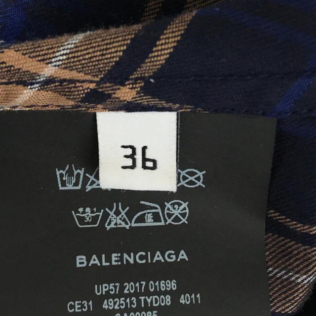 Balenciaga(バレンシアガ)の【美品】  BALENCIAGA / バレンシアガ | 2018SS | コットン ビスコース リヨセル チェック バック ロゴ プリント スカーフカラー シャツ | 36 | ブルー / ブラウン | レディース レディースのトップス(シャツ/ブラウス(長袖/七分))の商品写真