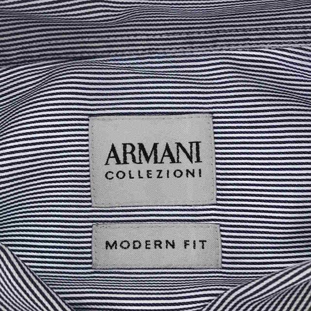 ARMANI COLLEZIONI(アルマーニ コレツィオーニ)のARMANI COLLEZIONI / アルマーニ コレツォーニ | コットン ストライプ レギュラーカラー ドレス シャツ フォーマル ビジネス | 41/16 | ネイビー/ホワイト | メンズ メンズのトップス(Tシャツ/カットソー(七分/長袖))の商品写真