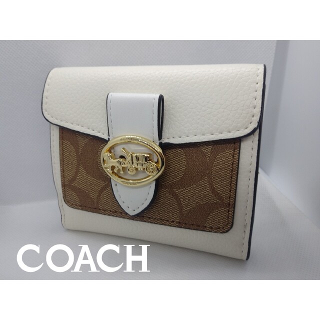 COACH(コーチ)のCOACHコーチコンパクト折財布ゴールドホースキャリッジエレガントウォレット レディースのファッション小物(財布)の商品写真