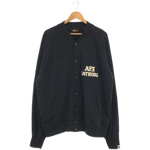 A BATHING APE / アベイシングエイプ | コットン ロゴ フロッキー プリント スウェット スタジャン | XL | ブラック | メンズ メンズのジャケット/アウター(その他)の商品写真