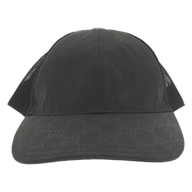 【美品】 GUCCI / グッチ | 510950 GG柄 レザーパッチ メッシュ切替 ナイロン ベースボール キャップ 帽子 | S/57 | ブラック | メンズ