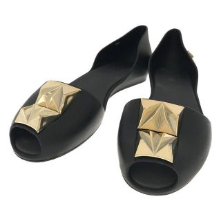 メリッサ(melissa)の【美品】  Melissa / メリッサ | ゴールド金具 オープントゥ フラットシューズ サンダル | 22.5 | ブラック | レディース(サンダル)