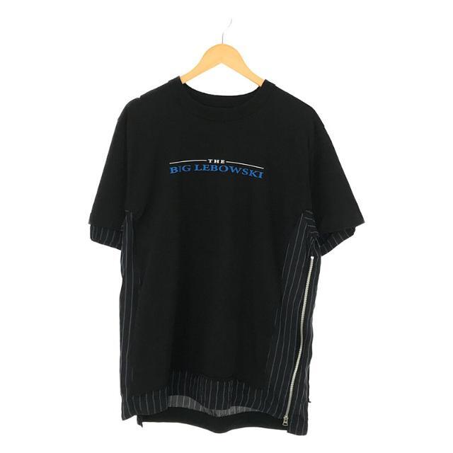 Tシャツ/カットソー(半袖/袖なし)sacai / サカイ | 2020SS | × THE BIG LEBOWSKI ビッグ リボウスキ コラボ ストライプ 切替 サイドジップ プリント Tシャツ | 3 | ブラック | メンズ