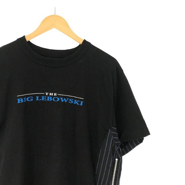 sacai(サカイ)のsacai / サカイ | 2020SS | × THE BIG LEBOWSKI ビッグ リボウスキ コラボ ストライプ 切替 サイドジップ プリント Tシャツ | 3 | ブラック | メンズ メンズのトップス(Tシャツ/カットソー(半袖/袖なし))の商品写真