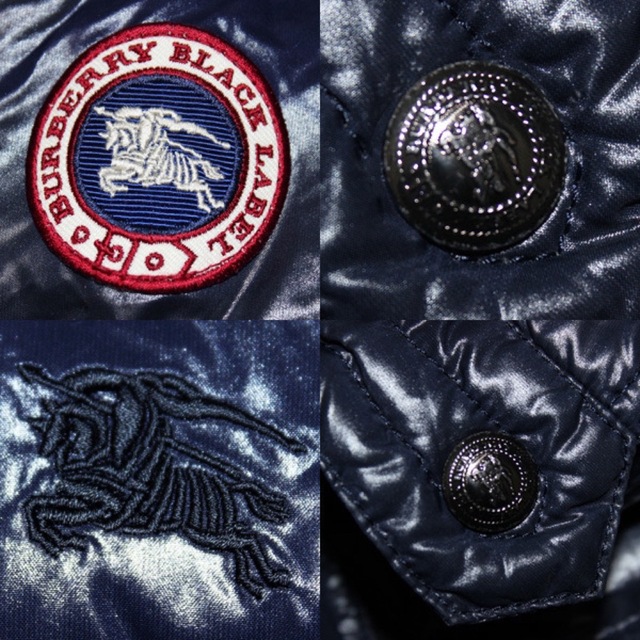 BURBERRY BLACK LABEL(バーバリーブラックレーベル)のLL バーバリーブラックレーベル 高機能 ダウン ジャケット 紺 レザー コート メンズのジャケット/アウター(ダウンジャケット)の商品写真