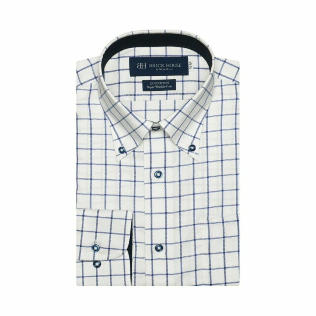 【ブルー】(M)【SUPIMA】 ボタンダウンカラー 長袖 形態安定 ワイシャツ 綿100%