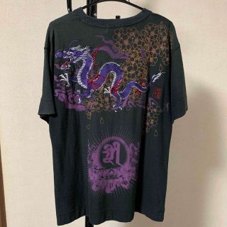 カラクリタマシイ(絡繰魂)の絡繰魂 カラクリ / 紫龍 梵字 和柄刺繍 半袖Ｔシャツ / サイズL(Tシャツ/カットソー(半袖/袖なし))