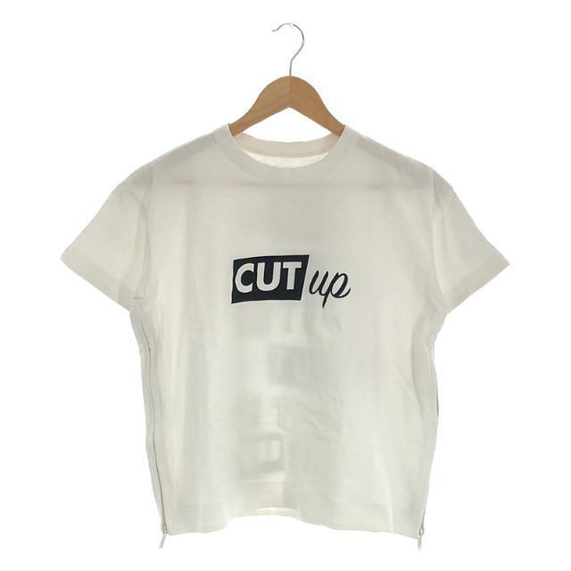 sacai / サカイ | コットン Cut up プリント サイドジップ Tシャツ | ホワイト | レディース