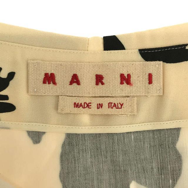 Marni(マルニ)の【美品】  MARNI / マルニ | 2019AW | コットン フロントリボン フラワー プリント フレア スカート | 46 | アイボリー/ブラック | レディース レディースのスカート(ひざ丈スカート)の商品写真