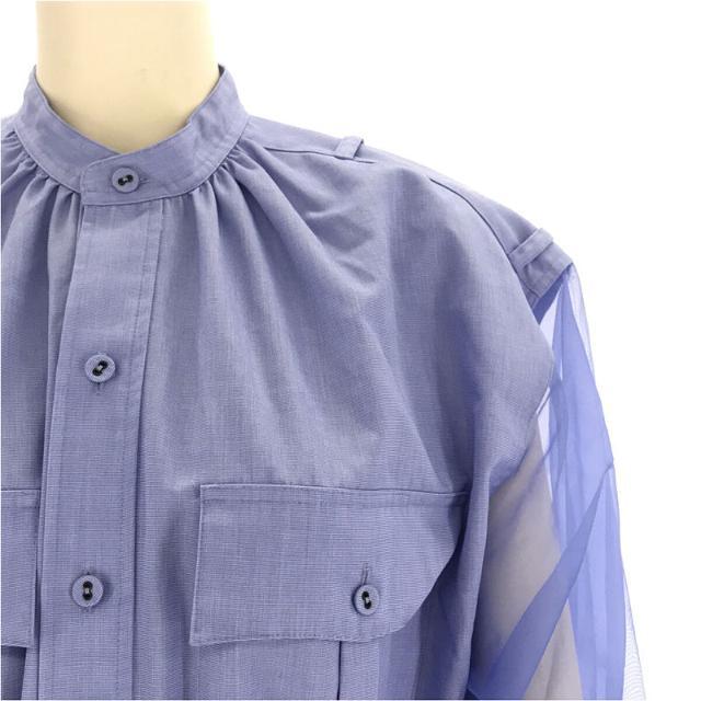 【新品】 HYKE / ハイク | 2021SS | GROSGRAIN SHIRT DRESS グログラン シャツ ドレス レース スリーブ ウエスト ギャザー ロング ワンピース | 1 | ブルー | レディース